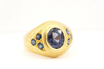 18k yellow gold purple spinel blue sapphire ring size 12.75 band 9.41g estate - Image 1 of 4