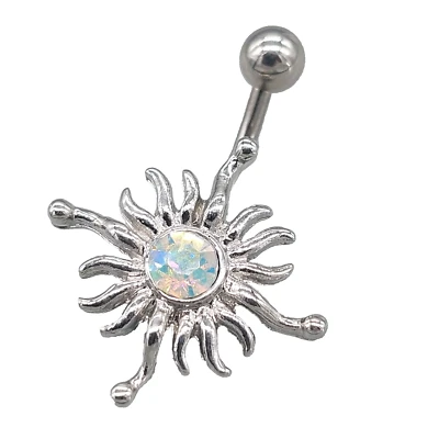 Belly Bars Button Piercing Bar Dangle Navel Body Jewellery Gem Ring Silver Sun - Изображение 1 из 4