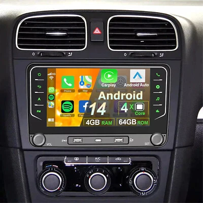 4+64G Autoradio Android 14 Carplay GPS WIFI Per VW GOLF 5 6 Touran Passat Tiguan - Immagine 1 di 4