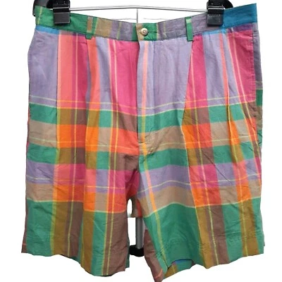 Винтажные мужские шорты Nautica 36 38 шорты в клетку Мадрас пастель хлопок зеленый розовый - Изображение 1 из 4