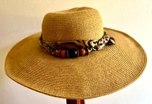 CAPPELLI oversized "Kentucky Derby" style sun bonnet very wide brim silk & beads - Picture 1 of 10