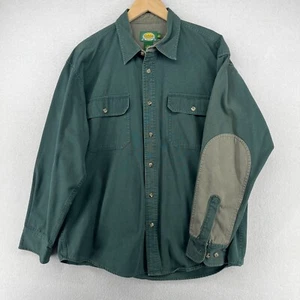CABELAS Shirt Mens L Twill Button Up Work Shooting Elbow Patch Cotton Green - Picture 1 of 15