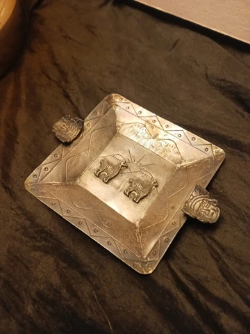 Peru Silver 925 Llama Ashtray Antique Sterling Patina Handmade Alpaca Gods Cover
