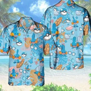 Pokem0n Mudkip Hawaiian Pattern Hawaii Shirt, Aloha Anime Mudkip Button Up Shirt - Picture 1 of 3