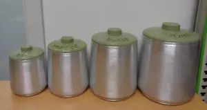 Vintage Kromex spun aluminum 4 piece canister set with green lids - Picture 1 of 3