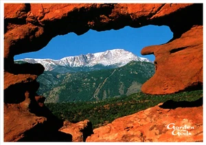 Continental Postcard Garden Of The Gods archway framing Pike's Peak - Picture 1 of 2
