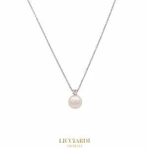Collana donna oro bianco 18kt con perla e zircone - Foto 1 di 5