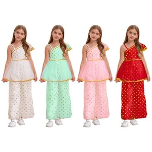 Kids Girls Dressy One Piece Pants Suit Overlay Jumpsuit Birthday Overalls Dots - Picture 1 of 46