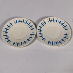 MCM Mar-Crest Nest Stone Saucer Plates 6" Atomic Blue Diamond Carousel Set of 2 - Picture 1 of 7