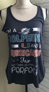Miami Dolphins UM Hurricanes Women's Large Logo "Perfect" Gray Tank Top ~EUC~  - Picture 1 of 3
