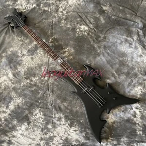 4-saitige mattschwarze E-Bassgitarre Sonderform Korpus Palisander Griffbrett - Bild 1 von 7