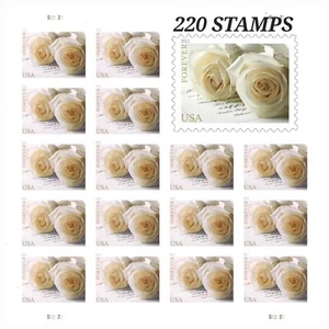 220 Forever Stamps WHITE ROSE 11 SHEETS Wedding Invitations RSVP - Picture 1 of 7