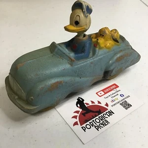 ANFANG 1930er SUN RUBBER CO. BLUE DONALD DUCK MIT PLUTO AUTO 6,5" TEILE RESTAURIEREN - Bild 1 von 10