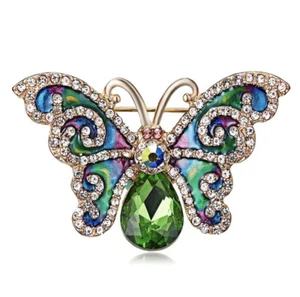 Rhinestones Women’s Butterfly Brooch Pin Sweater Pin Suit Corsage Scarf Brooch - Picture 1 of 7