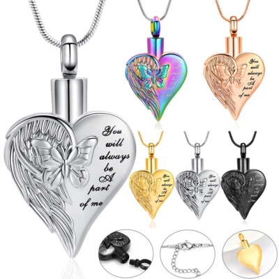 Urne Halskette Für Asche Schmetterling Herz Urne Anhänger Einäscherung Schmuck - Bild 1 von 4
