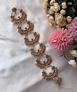 Gold Plated Handcrafted Kundan Bridal Wedding Hair Braid Choti Jewelry Set Newd - Picture 1 of 22