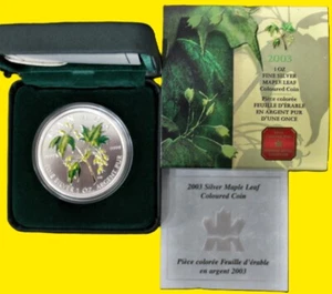 2003 $5 Canada 1 oz. SILVER Maple Leaf Colored Coin- Yellow/Green Colors - Picture 1 of 2