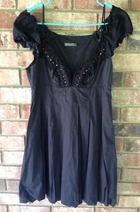 ARMANI EXCHANGE Womens Black Beaded Ruffle Off-Shoulder Sleeve Bubble Dress XS - Picture 1 of 3