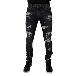 DOLCE & GABBANA Jeans Black Tattered Cotton Skinny Men Denim IT48/W34/M 1280usd - Picture 1 of 6
