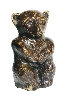 Antique Yellow Ware Still Bank Bear Animal Ceramic Pottery Early Unmarked Figure - Image 1 of 4