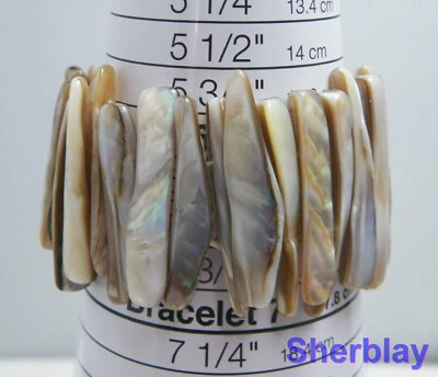 Jewelry Mother Of Pearl Abalone Shell Cream Tan Opalescent Stretch Bracelet - Image 1 of 3