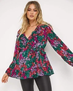 New Ladies Simply Be Ditsy Floral Print Rainbow Foil Wrap Top Plus Size 22 - Picture 1 of 3
