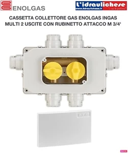CASSETTA COLLETTORE GAS ENOLGAS 2 USCITE CON RUBINETTi M 3/4 completo di placca - Foto 1 di 4