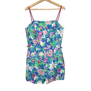Vintage 60s 70s Sea Waves Pastel Floral Playsuit Romper US Size 14 - Picture 1 of 6