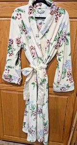 Oscar de la Renta Cream Floral Cozy Pockets Fleece Belted Longline Robe Sz L/XL - Picture 1 of 10
