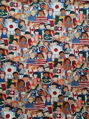 Olympic Kids Alexander Henry Fabric 43"x 2' 15" Unused 1995 Sports Archery - Image 1 of 4