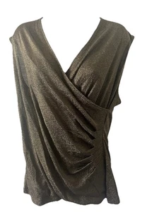 Lauren Ralph Lauren Bluse XL/TG Ärmellos V-Ausschnitt Gold Metallic Stretchig Top - Bild 1 von 8