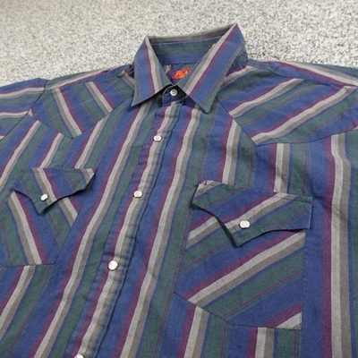 Camisa De Colección Ely Plains Para Hombres XL Azul Verde Perla Occidental A Presión Vaquero Rodeo Rancho Foto 1 de 4