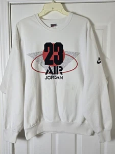 Vintage 90s Nike 23 Air Jordan White Crewneck Sweatshirt Men's Size Large Cement - Bild 1 von 7