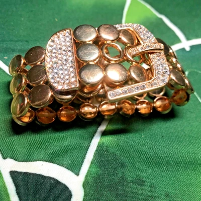 Brazalete con Hebilla Cristal Antiguo Tono Dorado 7 pulgadas Ajustable Elástico Retro Insp Foto 1 de 4
