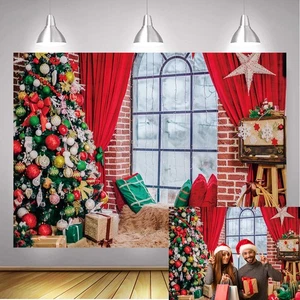 Telón de fondo de fiesta de Navidad interior árbol de Navidad telón de fondo decoración de ventana de Navidad pancarta - Imagen 1 de 10