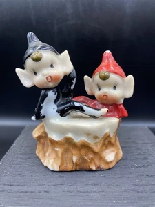 2 estatuillas de hadas elfos duxie en tocón de Japón - Imagen 1 de 6