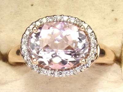 Anillo fino banda de diamantes y morganita de oro rosa de 14k talla 7 Foto 1 de 4