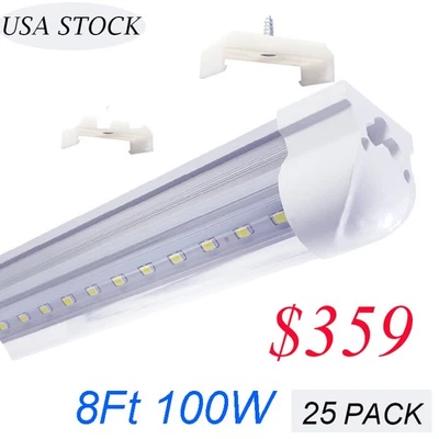 25 Pack V Shaped 8FT Led Shop Lights T8 Integrated LED Tube Light Fixture 100W - Image 1 of 4