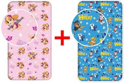 2er-Set Spannbettlaken Paw Patrol Skye Chase Marshall 90x200cm + 25cm, Baumwolle - Bild 1 von 4