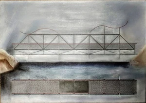 Vintage Abstract Expressionist Bridge Pastel Art by Kathryn Camina Listed - Picture 1 of 2