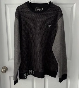 Born Fly Sweatshirt Mens 2xl Black Gray Quilted Front Zip Detail Crewneck Logo - Picture 1 of 4
