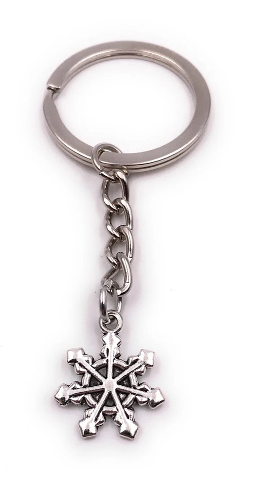 Portachiavi Fiocchi di Neve Cristallo Ghiaccio Inverno Argento Ciondolo - Immagine 1 di 1
