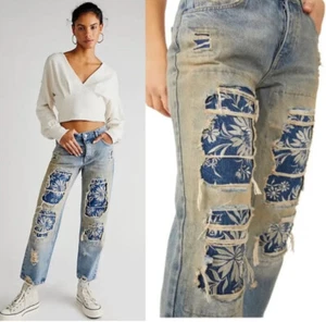 Free People Jeans Sz 26 Desert Rose Embroidered Patchwork New - Picture 1 of 6