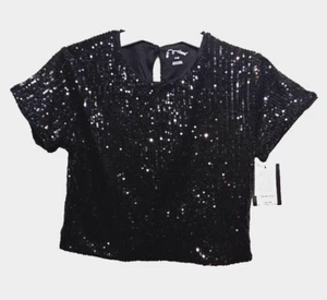 Art Class  NEW♈Girls  Sequined SS back 1 button Top (Target) size M ~BLACK - Picture 1 of 3