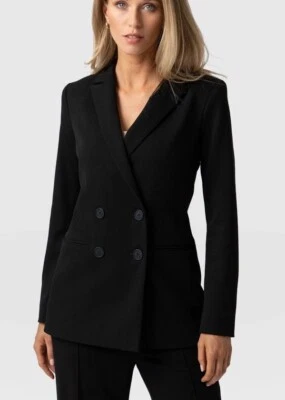 Blazer SAINT + SOFIA Negro Crepe Cambridge Doble Pecho Chaqueta Reino Unido 10 Foto 1 de 4