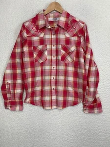 Gibson Shirt Women s Cotton Snap Button Up Embroidered Rhinestones Plaid Red L - Picture 1 of 10