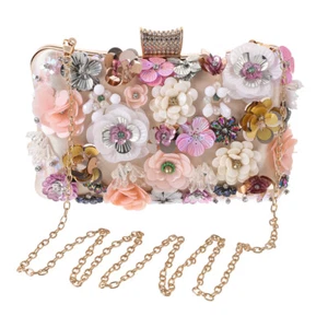 Women Noble Clutch Bag Beaded Flower Sequins Purse Handbag Evening Bag - Picture 1 of 12