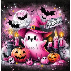 20oz Skinny Tumbler Sublimation Transfer Halloween Pink Ghost Ready To Press - Picture 1 of 1