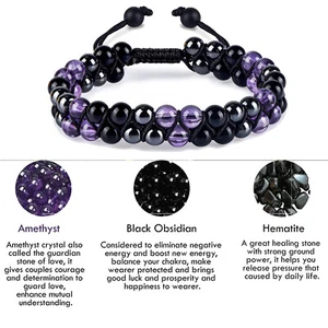 Pulsera de triple protección de 6 mm para mujer pulseras de cuentas de cristal de energía terapia - Imagen 1 de 8