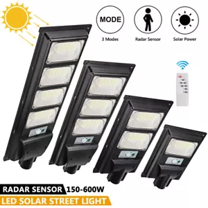 LED Solar Street Light Radar Sensor Outdoor Garden IP66 Remote+Pole Waterproof - Picture 1 of 12